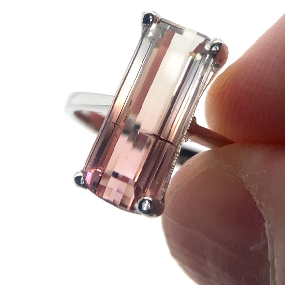 Bi Color Tourmaline 3.22ct Solid 14K White Gold Ring - Picture 1 of 7